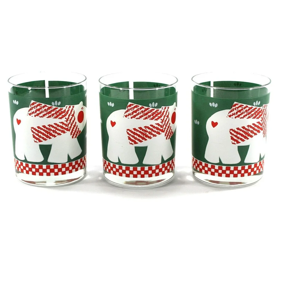 Double Old Fashioned Christmas Winter Cocktail Glasses Cera Set of 3 Polar Bear